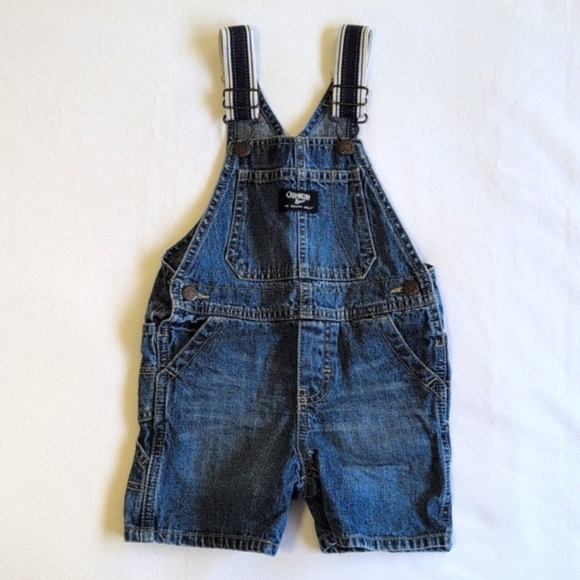 oshkosh b'gosh vestbak cotton denim shorts overalls with elastic straps 18 month - Picture 1 of 9
